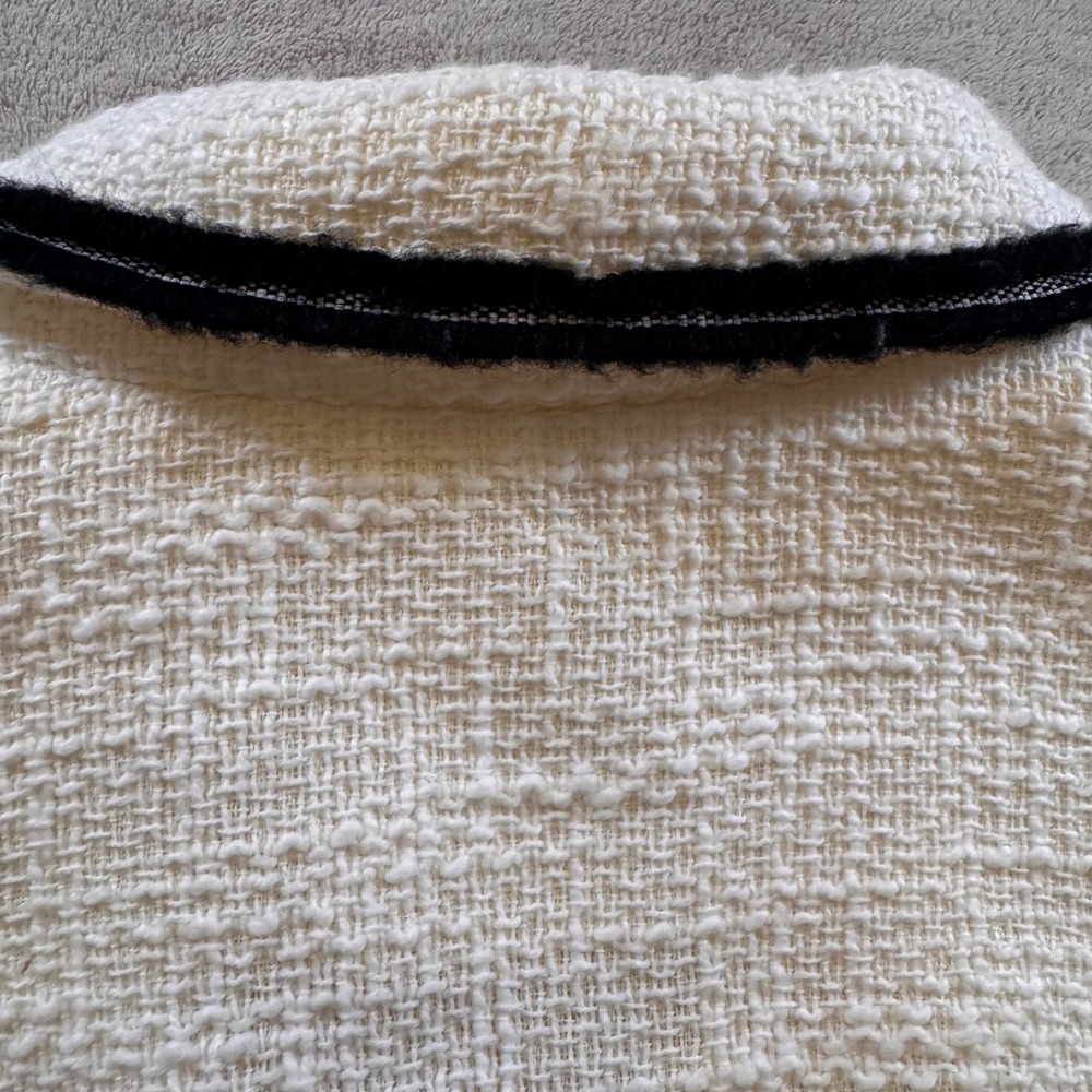 Talbots Cream Tweed Bomber Jacket with Black Trim and Gold Buttons - Picture 12 of 12